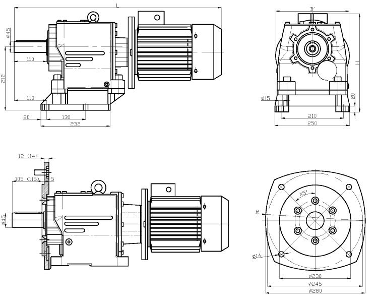 Габаритные и присоединительные размеры мотор-редуктора 4MC2S100