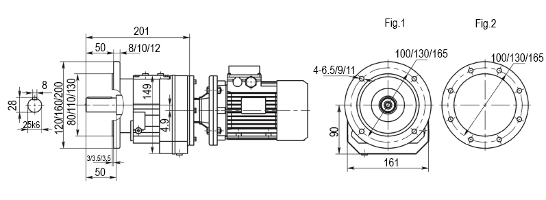 Чертеж цилиндрического мотор-редуктора RCF37