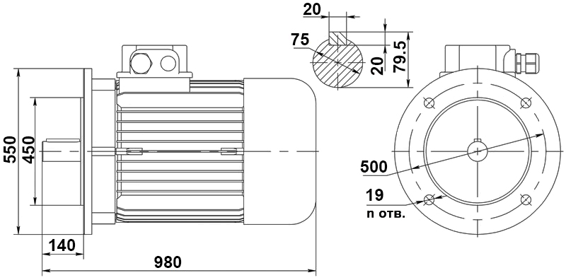 Габаритные размеры электродвигателя АИР-250S4 IM3081