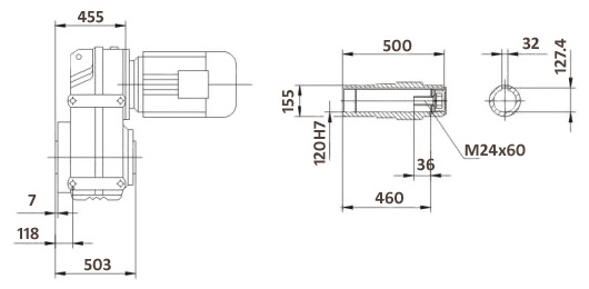 Размеры цилиндрического мотор-редуктора FA157B