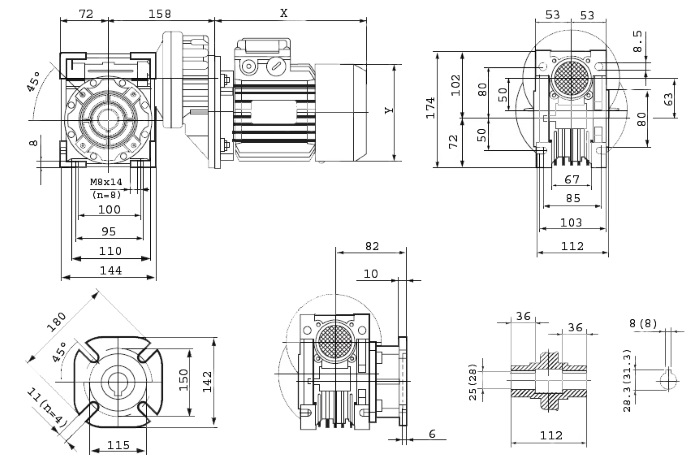 Размеры мотор-редуктора PCRV 071/063